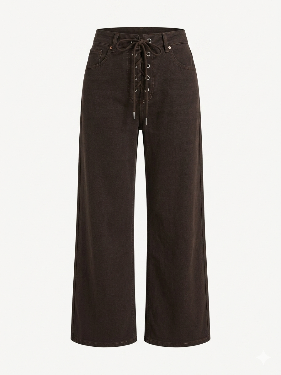 High-Waisted Lace-Up Wide-Leg Pants