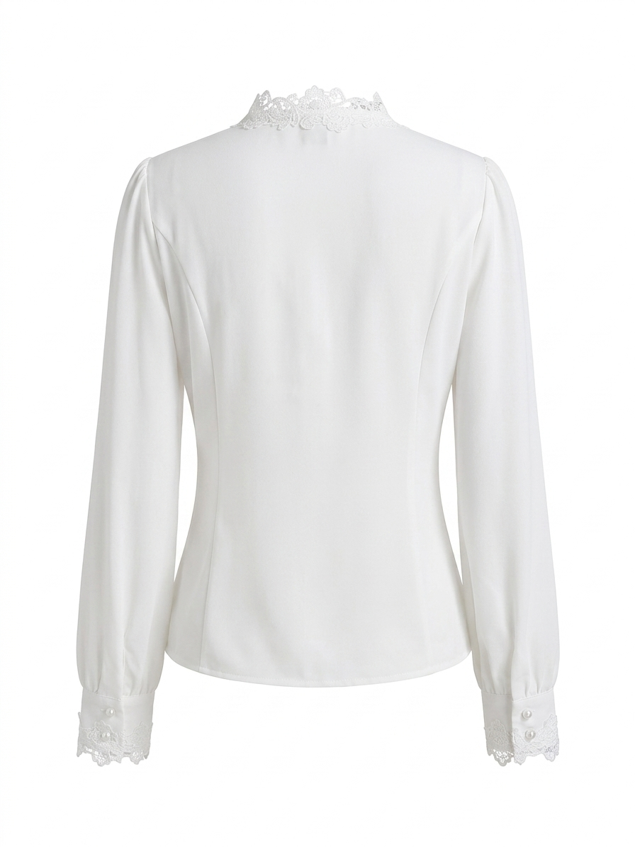 Lace-Trim Button-Up Blouse