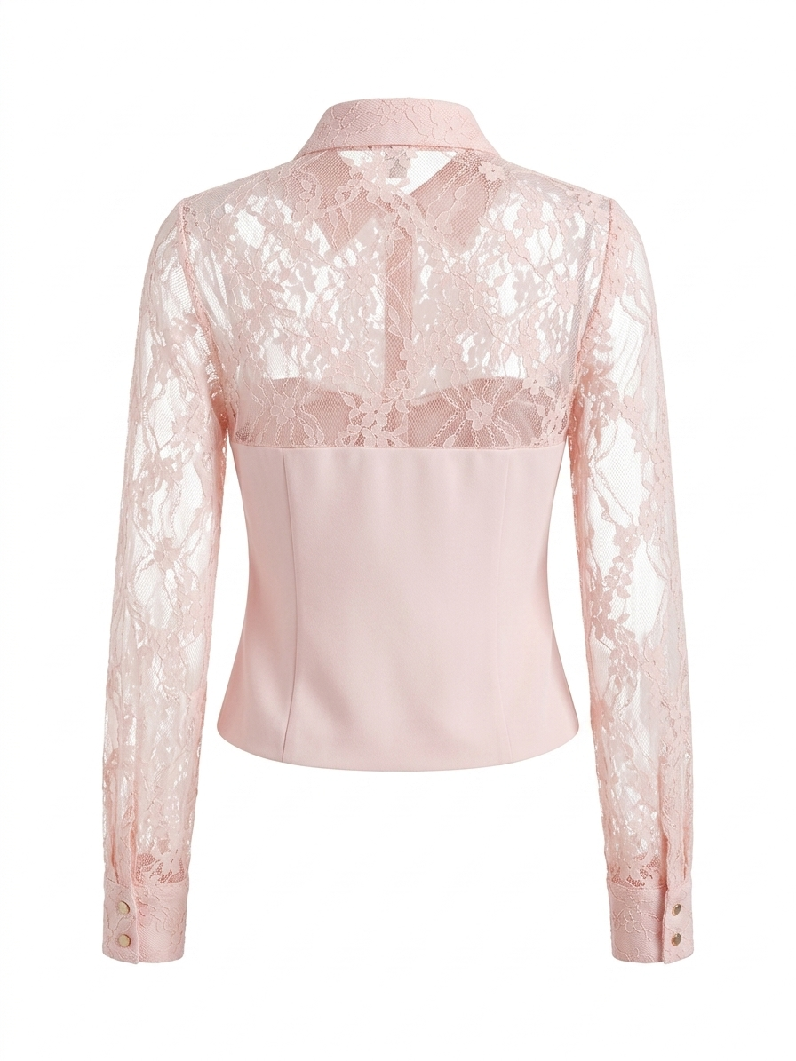 Lace Shirt with Tie-Neck Detail