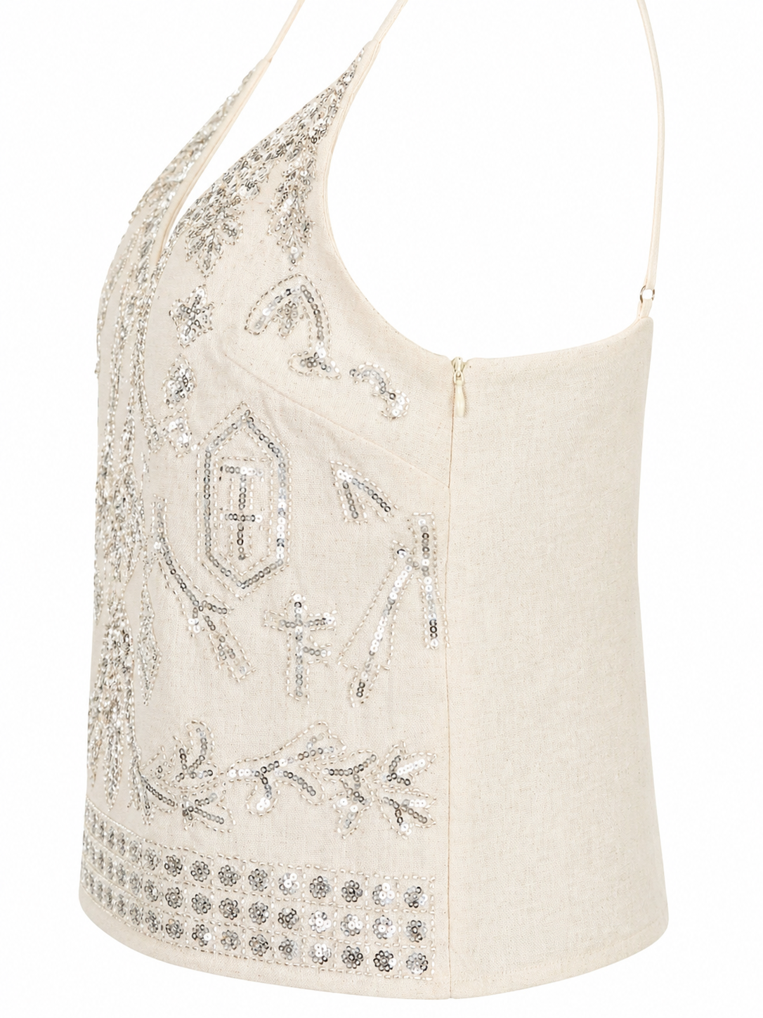 Sequin embroidered linen camisole