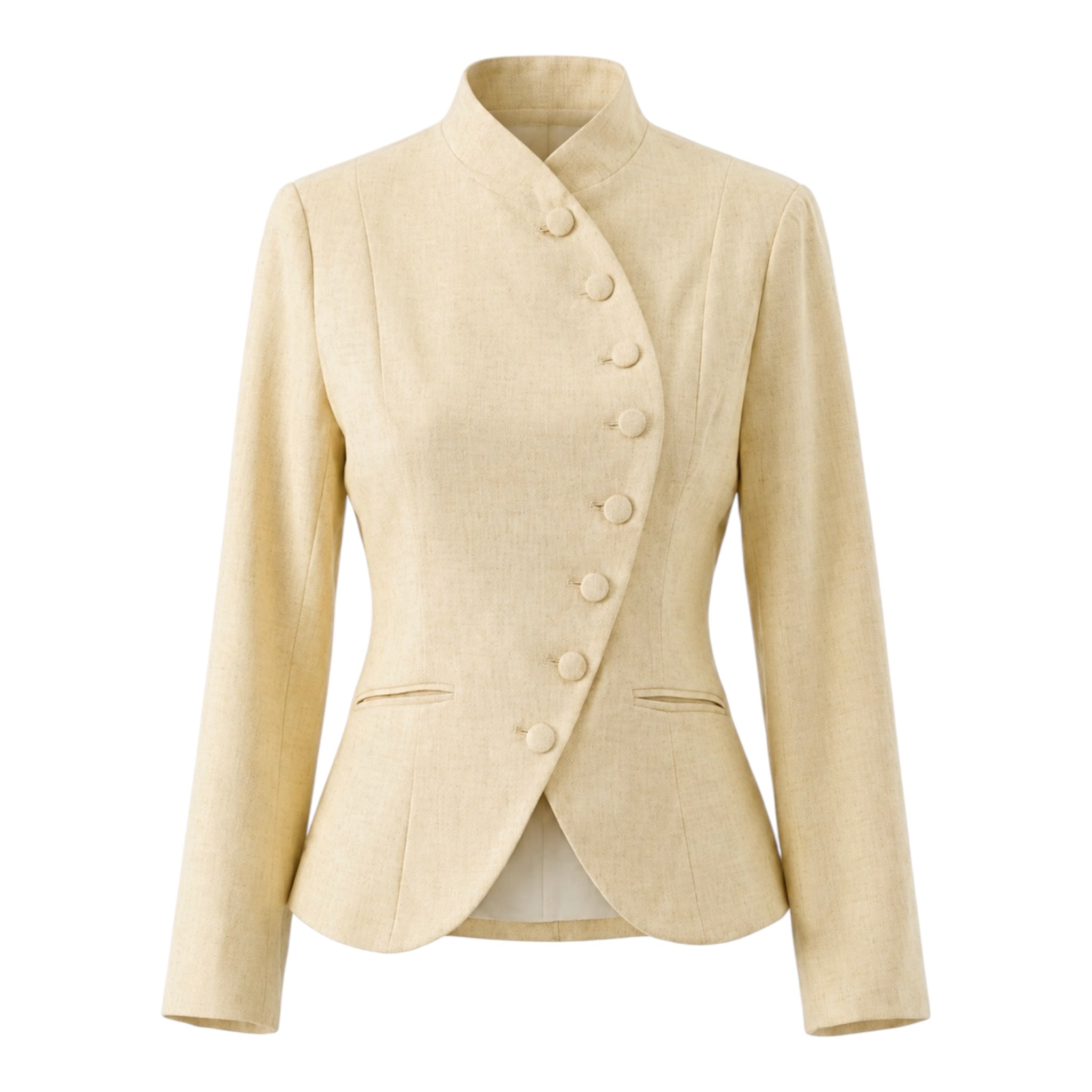 Asymmetric Blazer Jacket with Button Detail