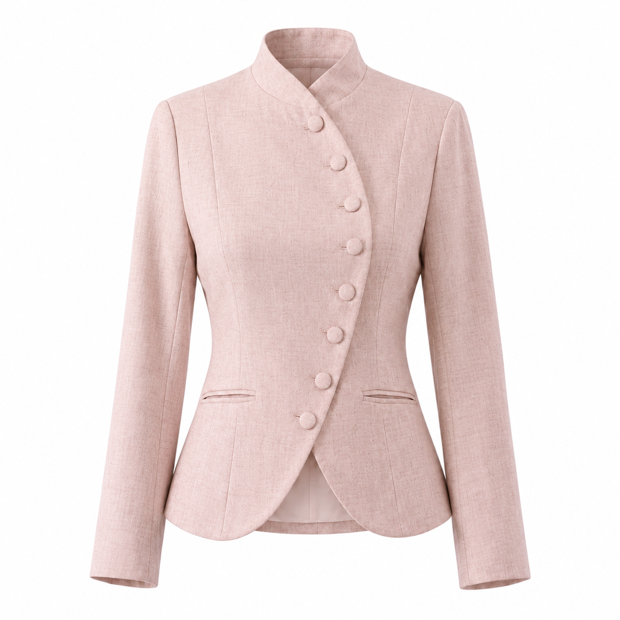 Asymmetric Blazer Jacket with Button Detail
