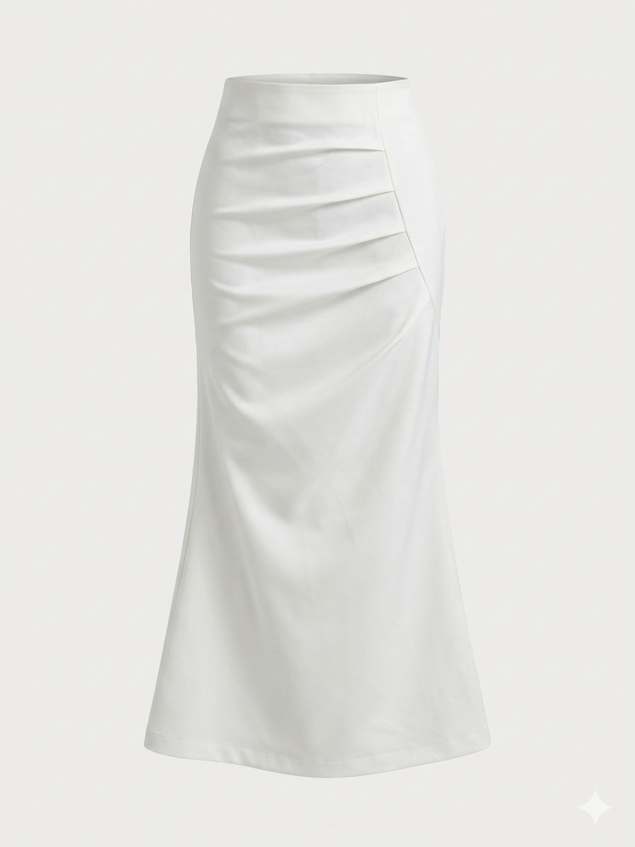 Satin Midi Skirt with Side Draping