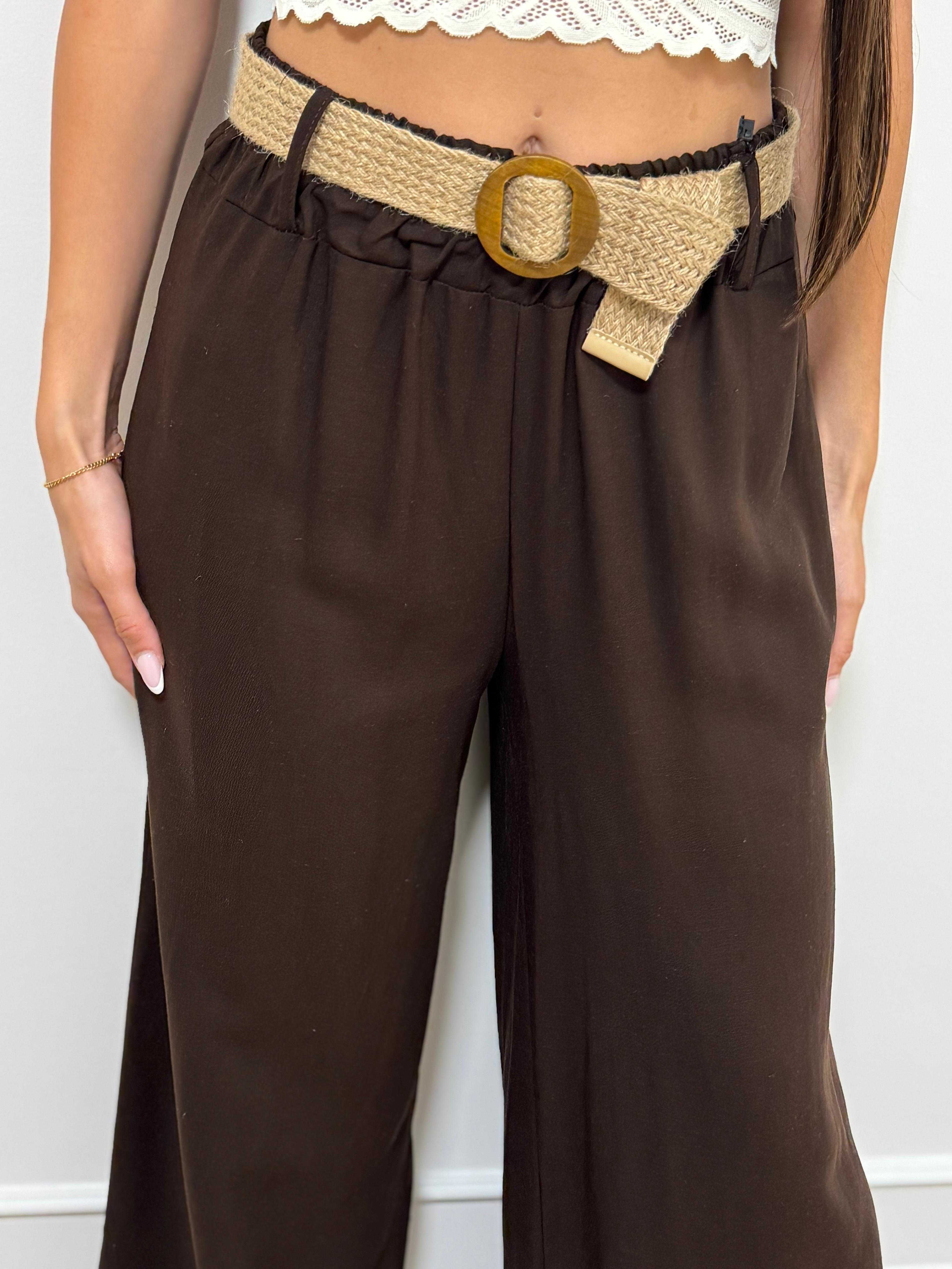High-Waist Wide-Leg Linen Trousers with Elastic Waistband