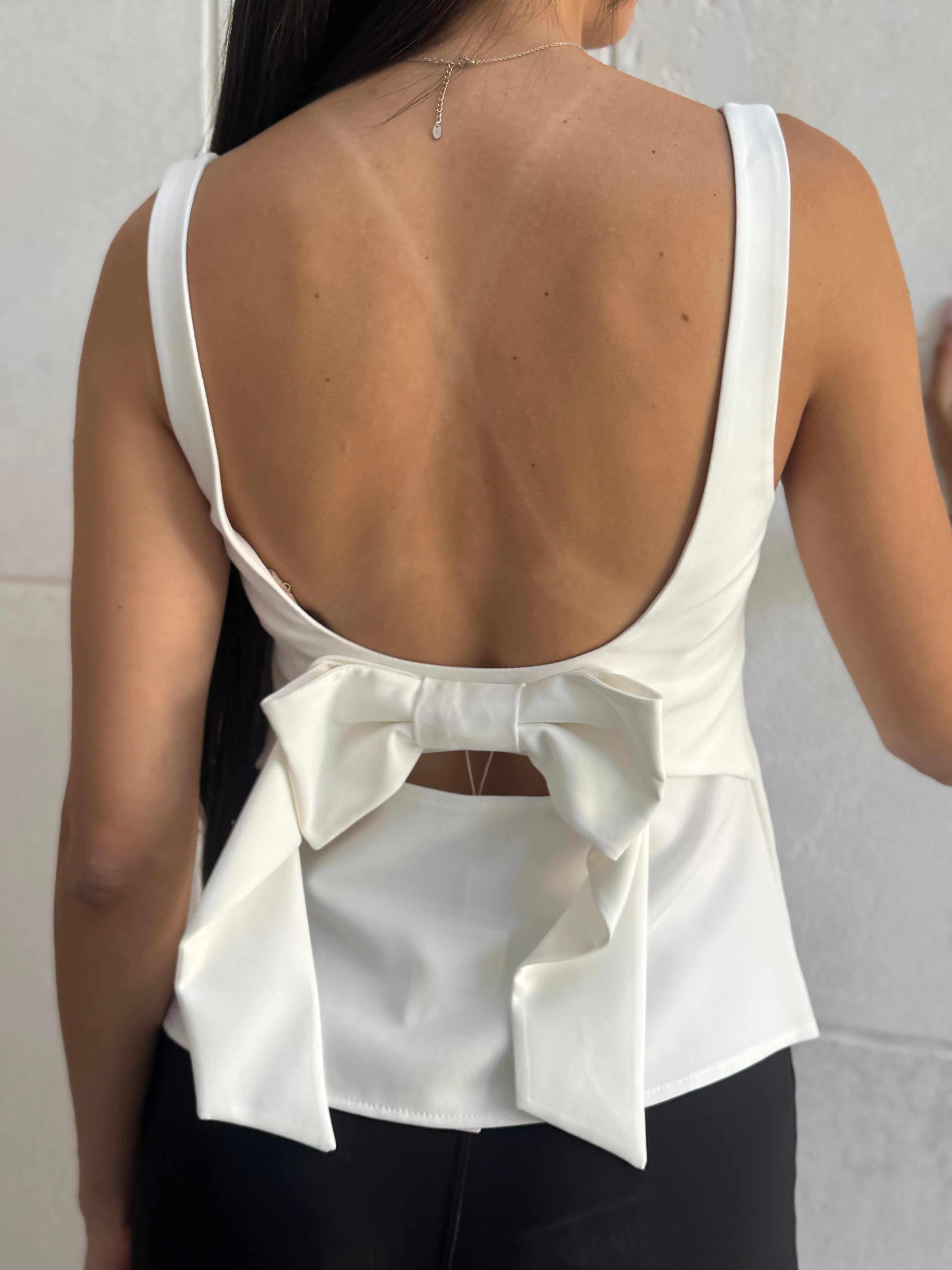Sleeveless Square-Neck Top with Back Bow Detail