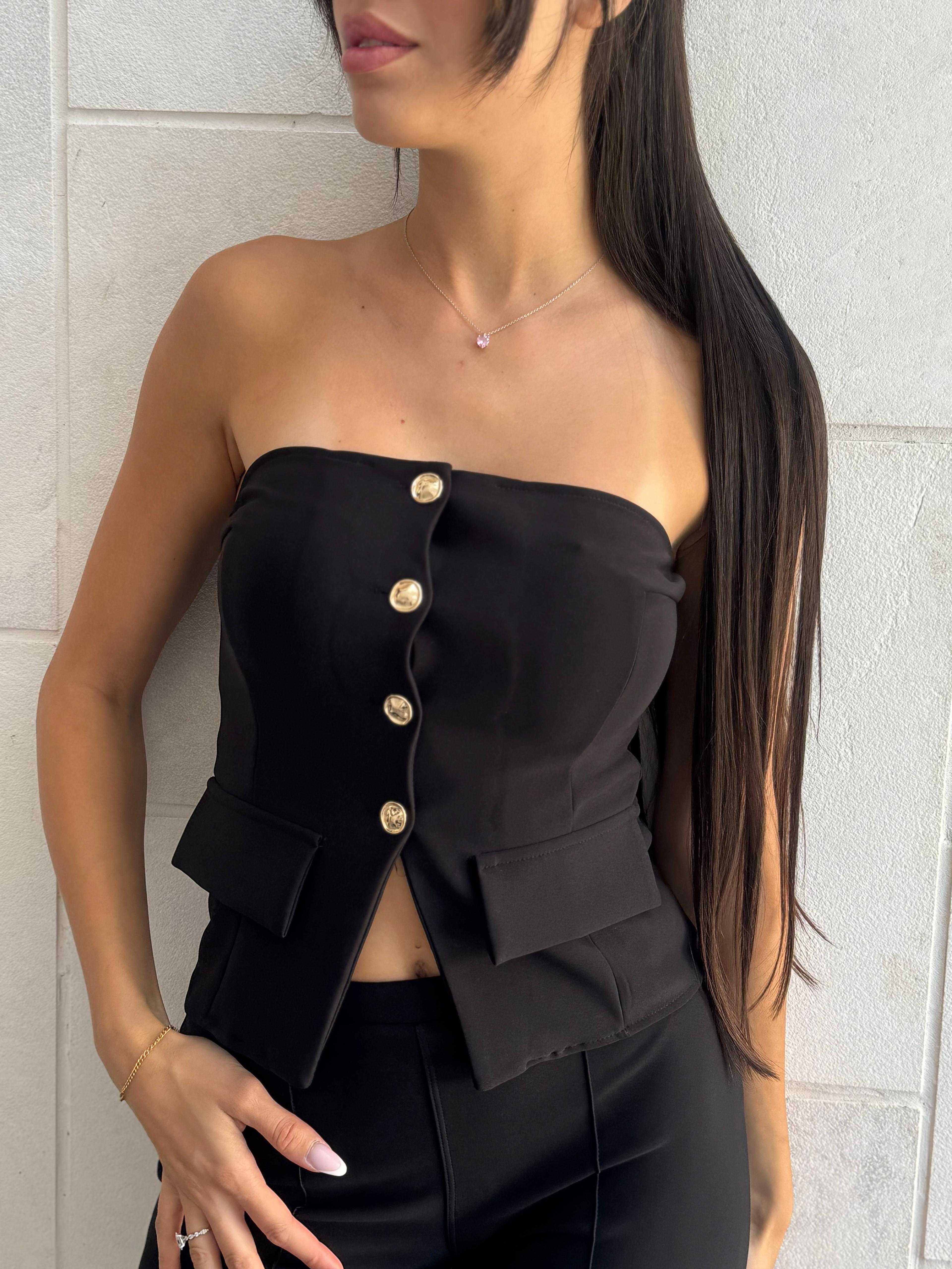 Strapless Lycra Button Down Top and Trouser Set