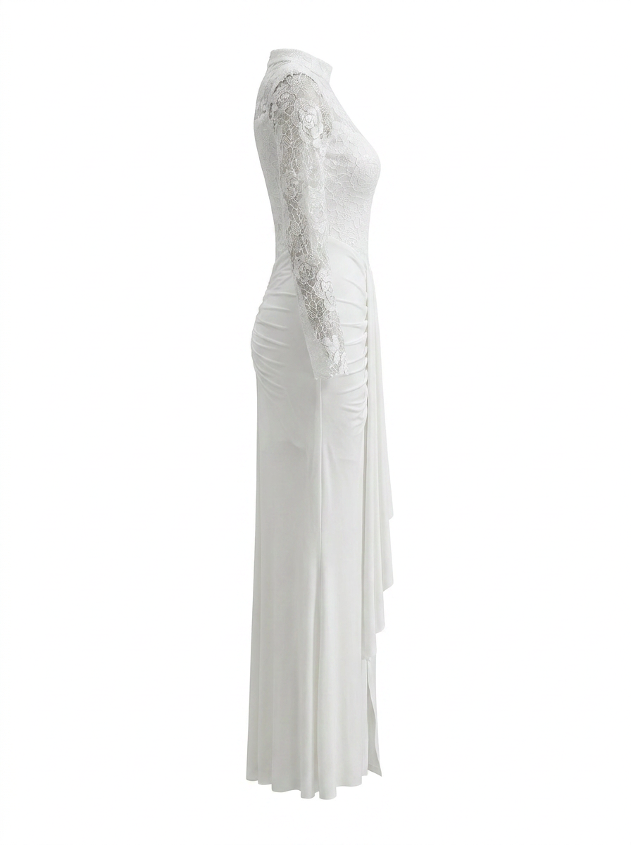 Floral Lace Ruched Maxi Gown