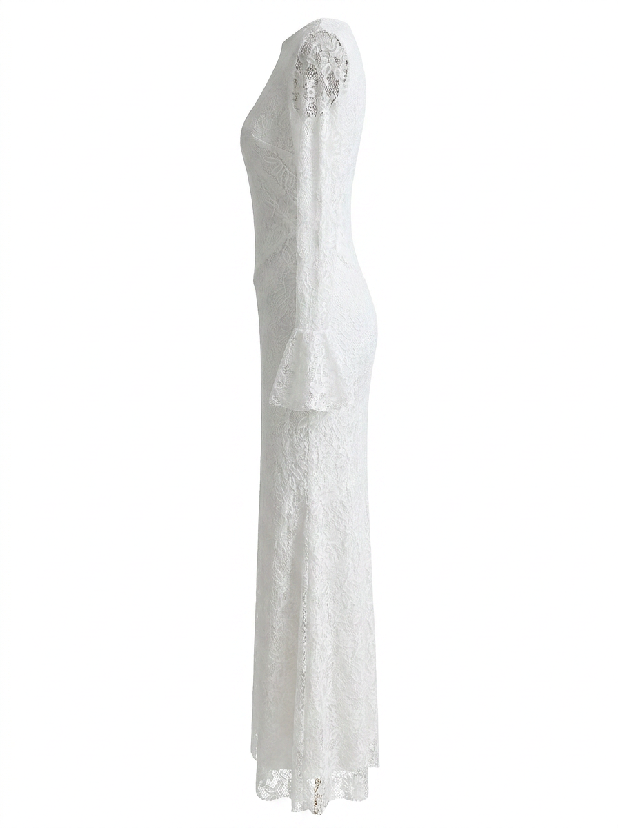 bridal Ethereal Lace Bell-Sleeve Maxi Dress