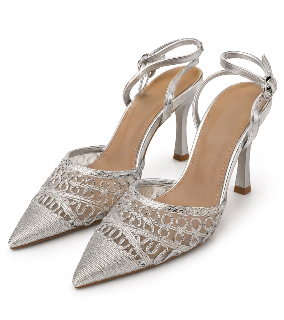 Mesh Slingback Heeled Pumps