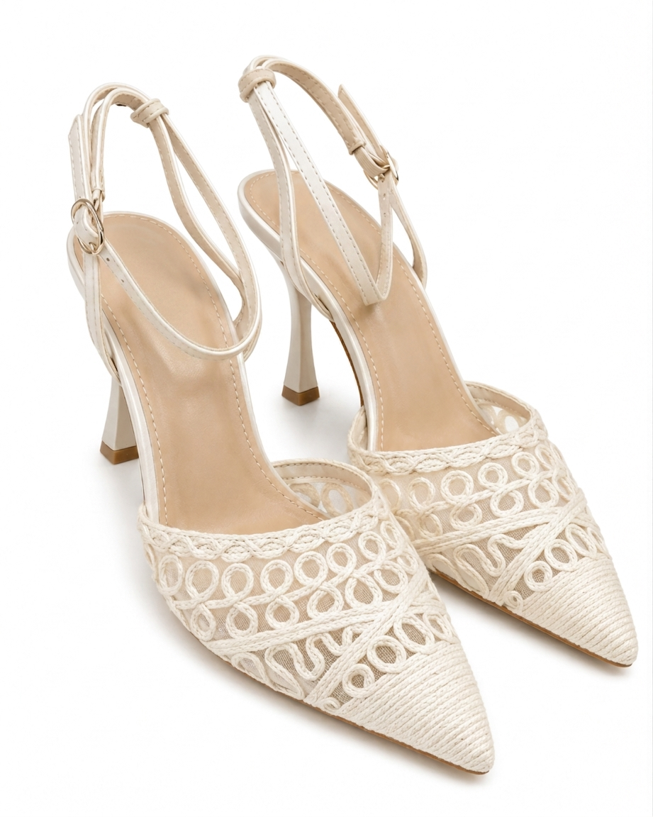 Mesh Slingback Heeled Pumps