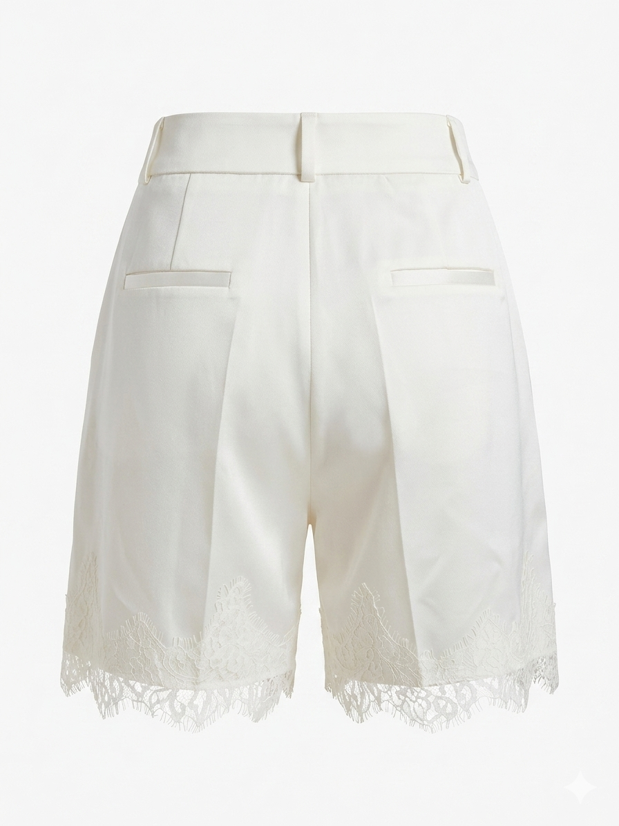 Tailored Satin Shorts with Lace Trim