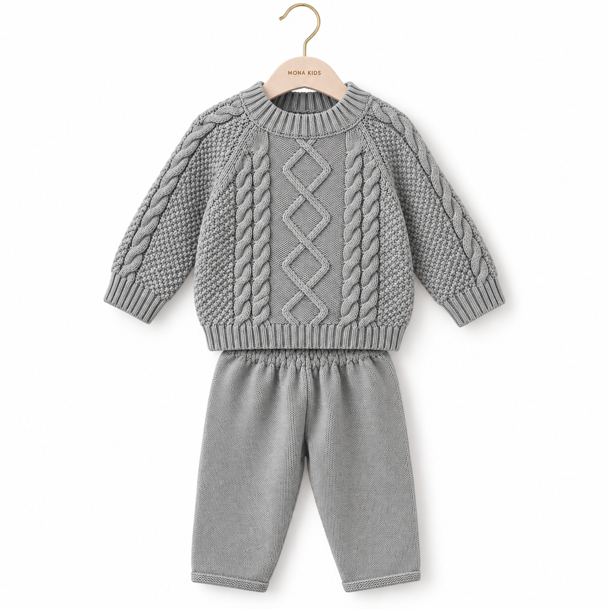 סט סריג לתינוק עם דוגמת צמות בשני צבעים
