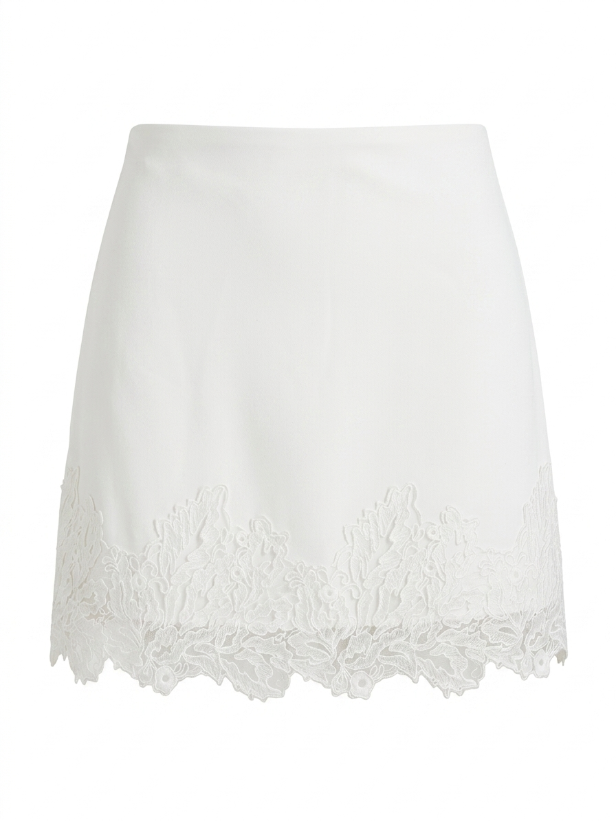 Satin Mini Skirt with Lace Trim