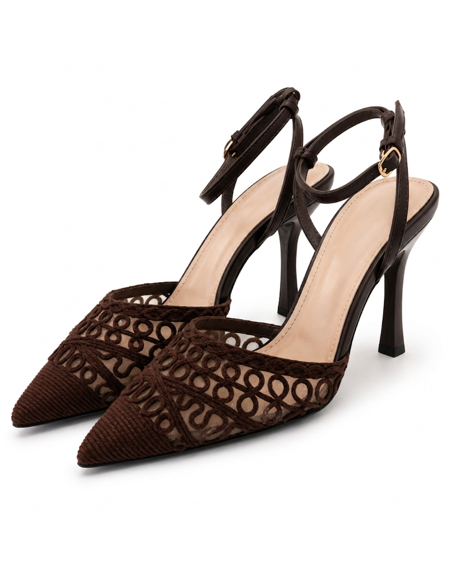 Mesh Slingback Heeled Pumps