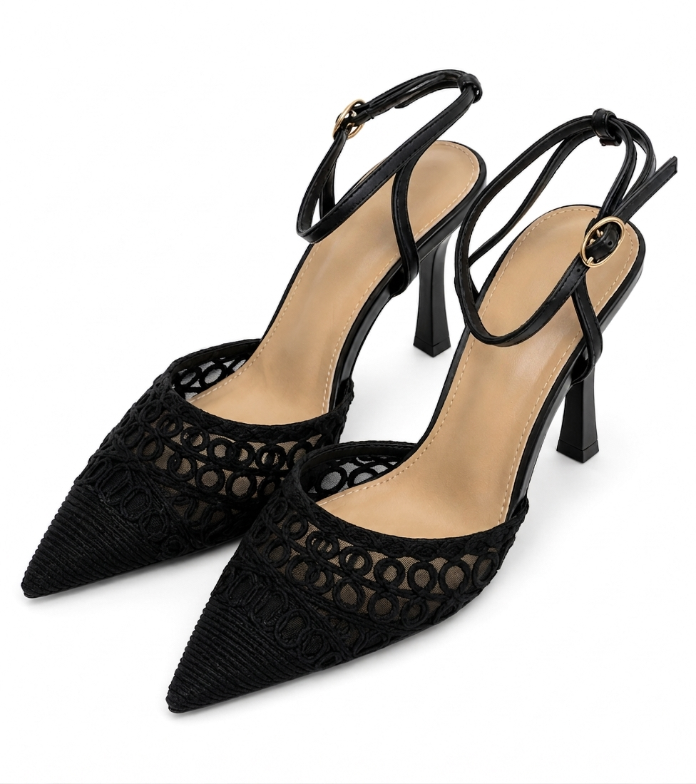 Mesh Slingback Heeled Pumps