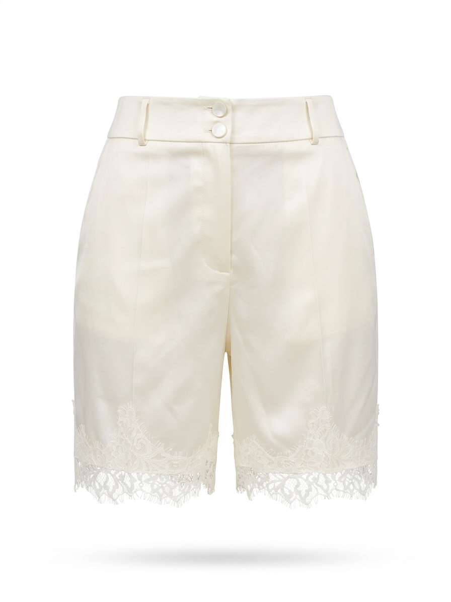Tailored Satin Shorts with Lace Trim