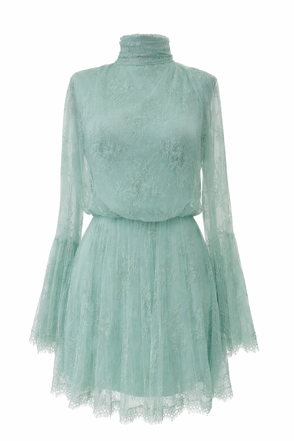 Turquoise Lace Bell Sleeve Dress