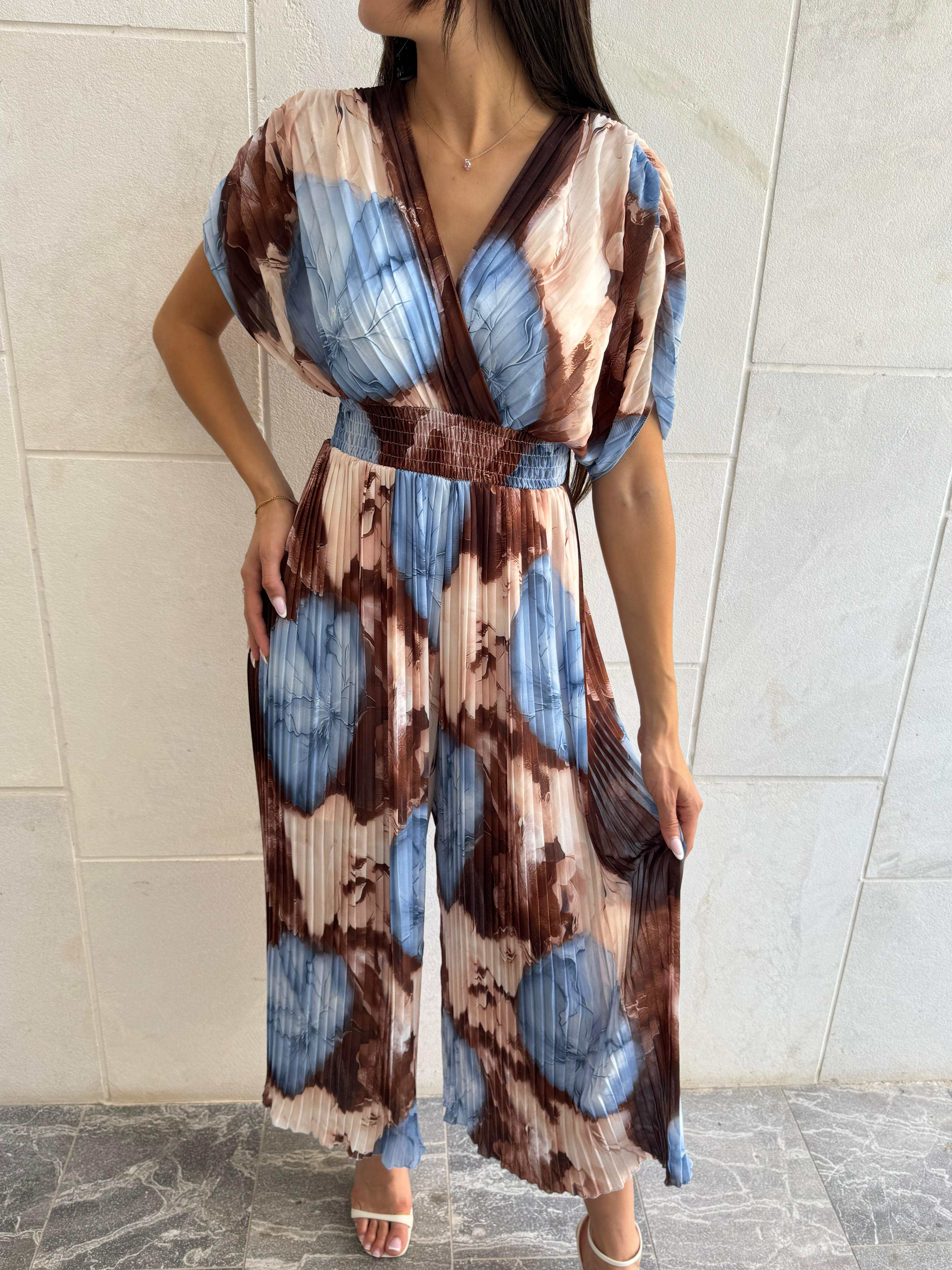 Printed Chiffon V Neck Jumpsuit