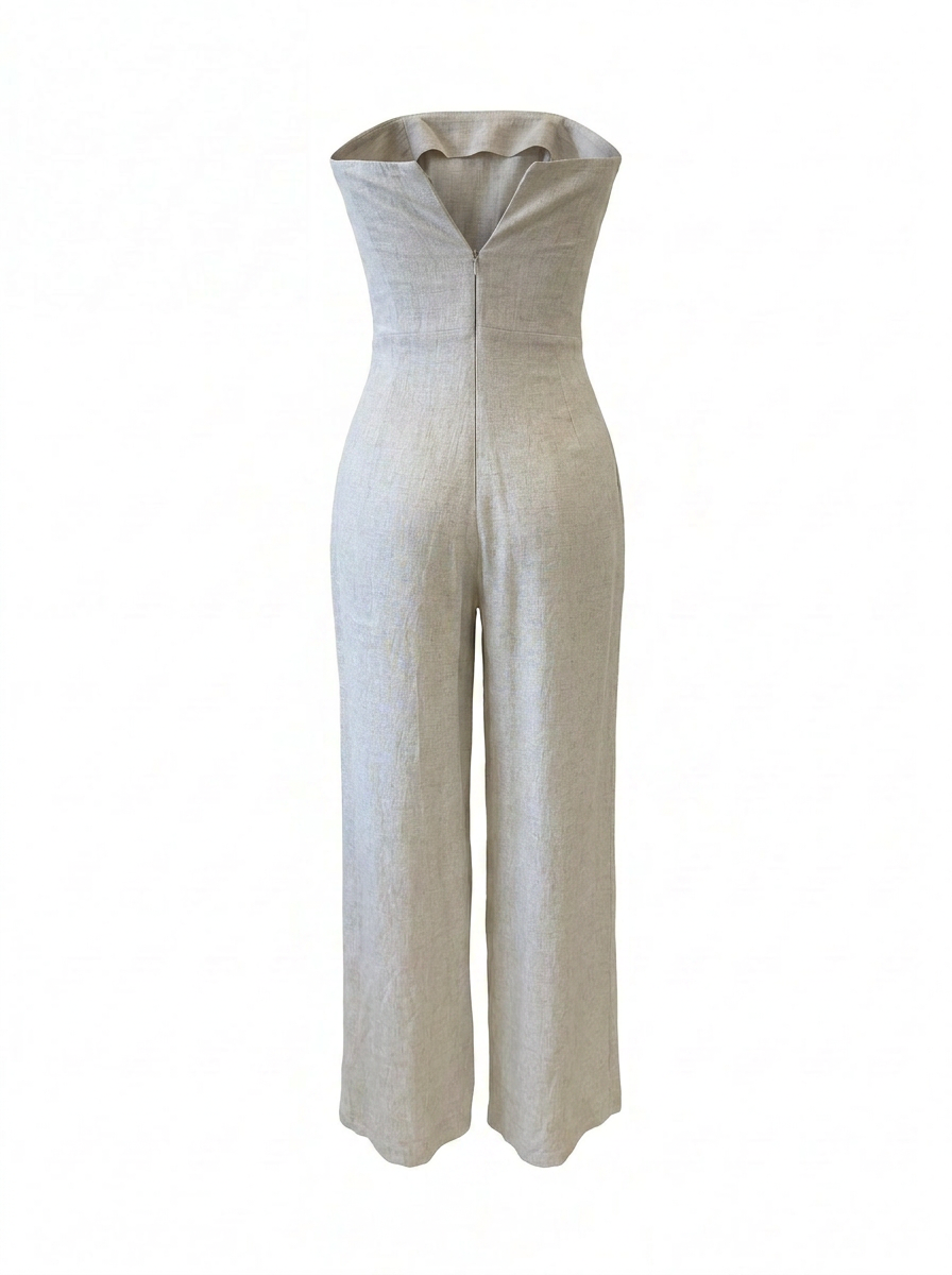 Strapless Double-Breasted Linen Maxi Dress