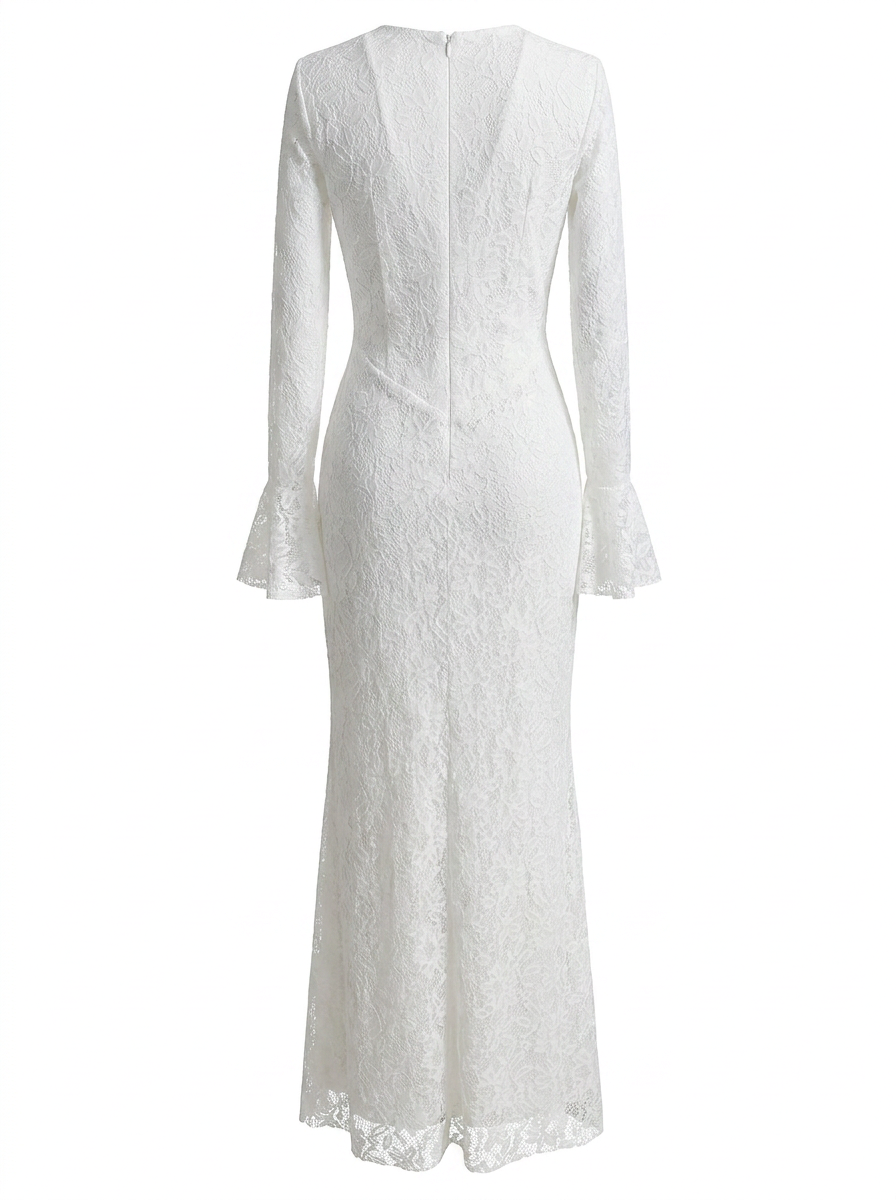 bridal Ethereal Lace Bell-Sleeve Maxi Dress