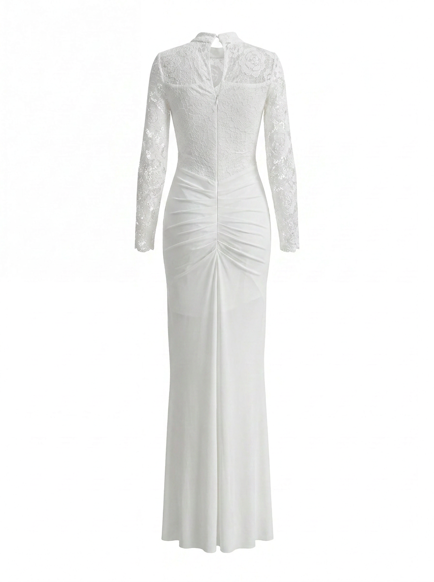 Floral Lace Ruched Maxi Gown