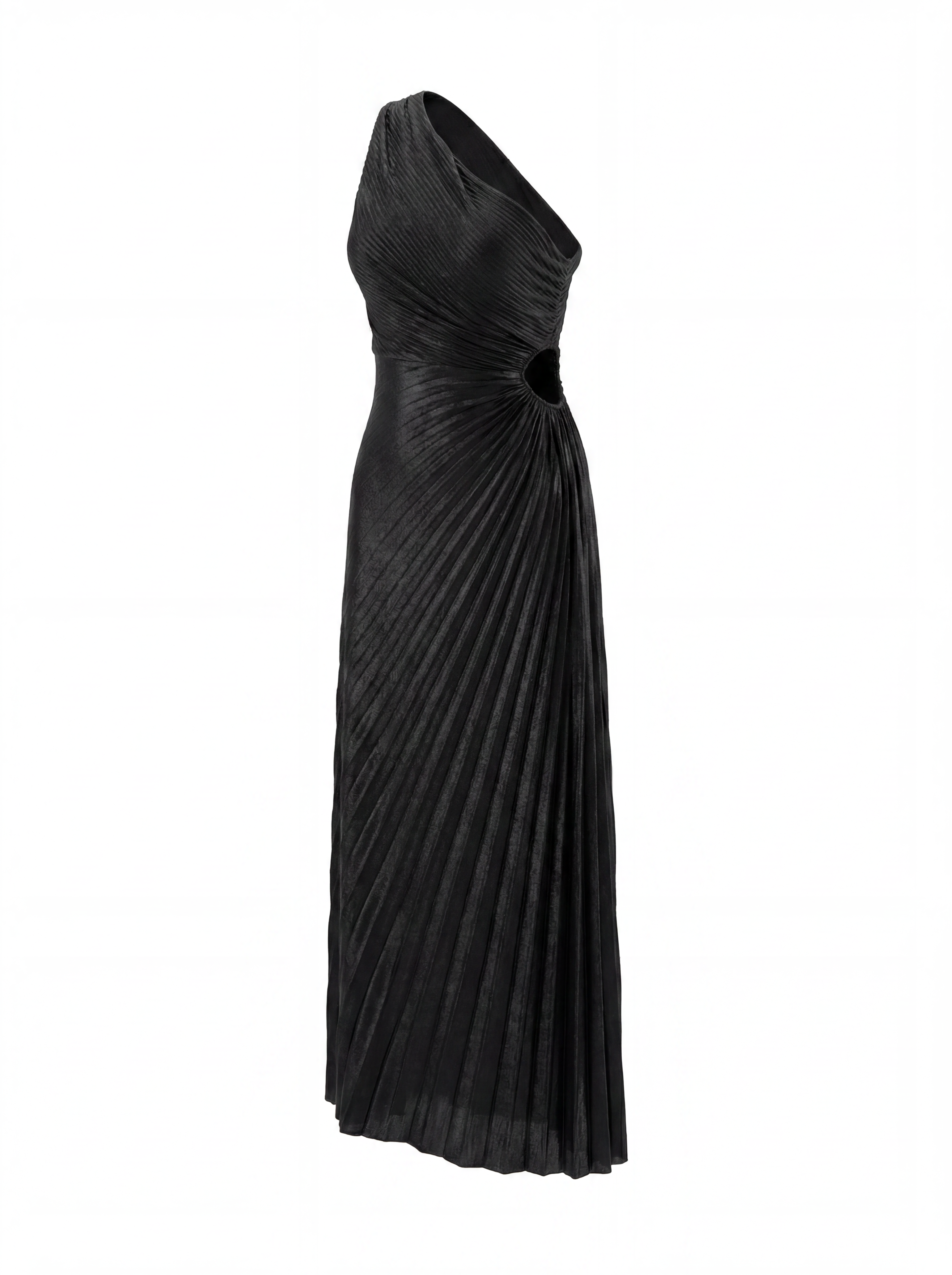 One-Shoulder Pleated Cutout Maxi Dress
