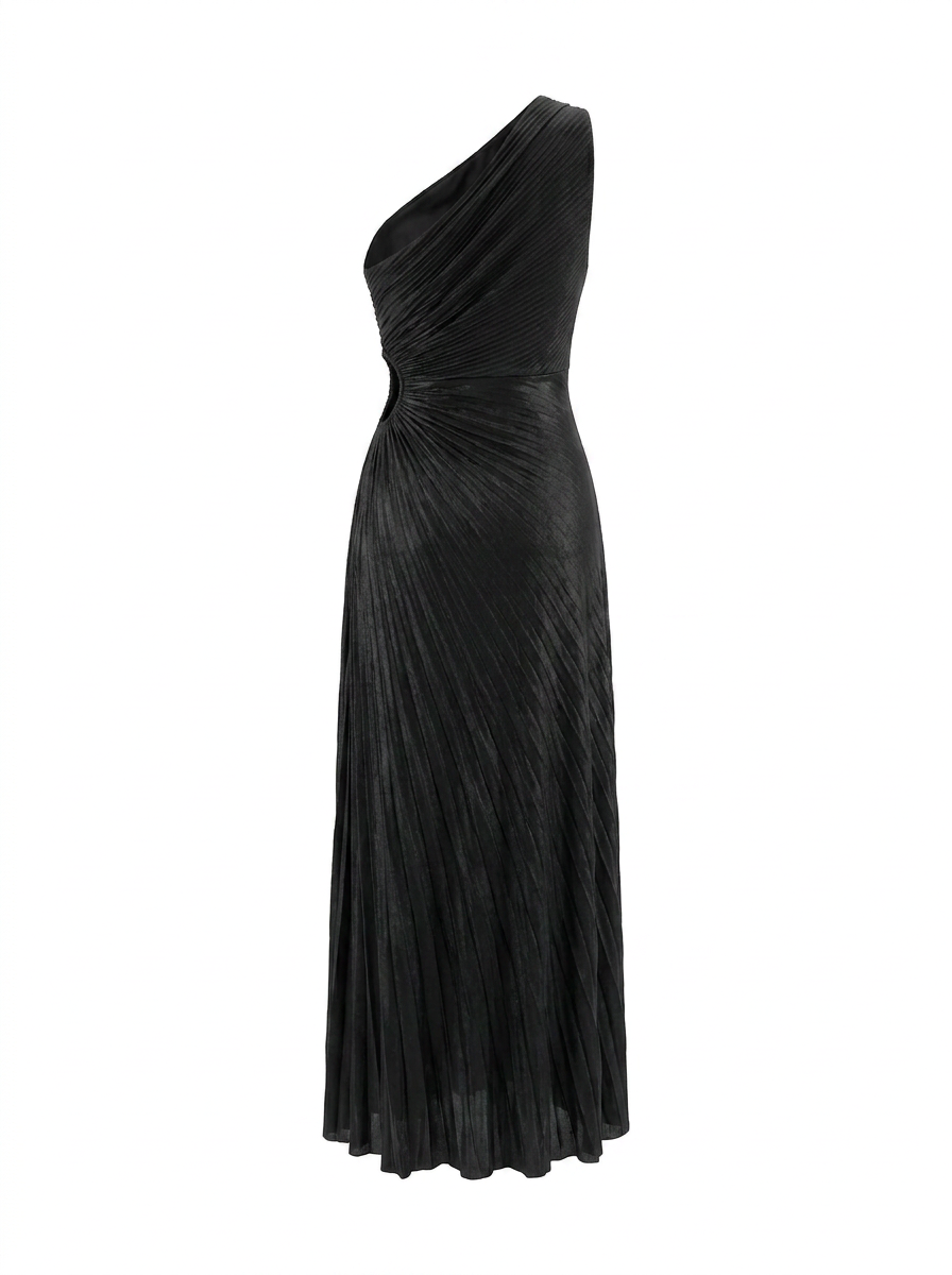 One-Shoulder Pleated Cutout Maxi Dress